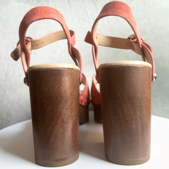 🌸SAM EDELMAN 🌸 Josefina Orange Suede Platform Wooden Sandals Size: 8.5 - Picture 9 of 12